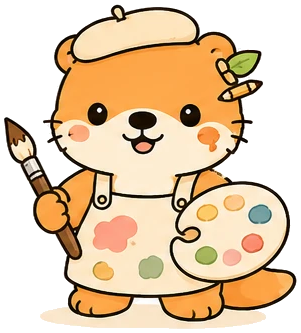 A lontra Fillo segurando um pincel e uma paleta